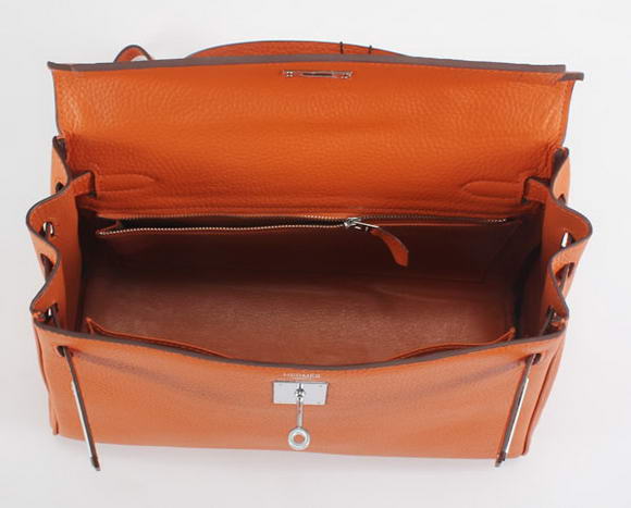 Hermes Kelly 32cm Togo Leather Handbags 6018 Orange Silver Hermes Kelly 32cm Togo Leather Handbags 6018 Orange Silver