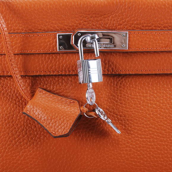 Hermes Kelly 32cm Togo Leather Handbags 6018 Orange Silver Hermes Kelly 32cm Togo Leather Handbags 6018 Orange Silver