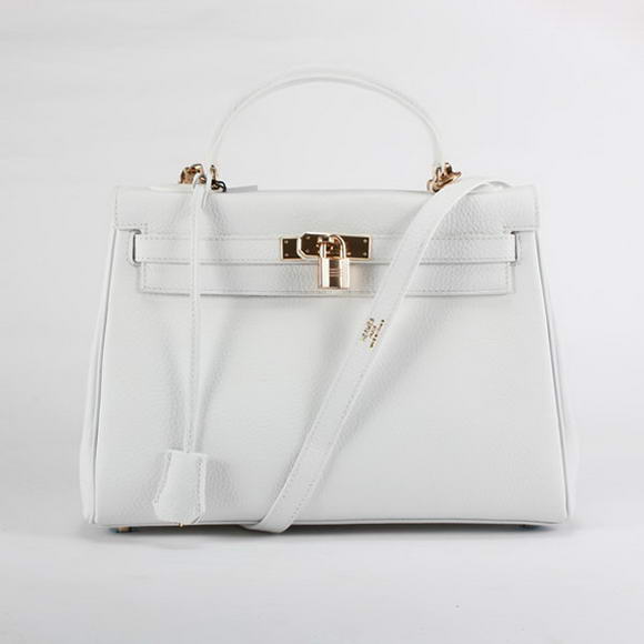 Hermes Kelly 32cm Togo Leather Handbags 6018 White Golden Hermes Kelly 32cm Togo Leather Handbags 6018 White Golden