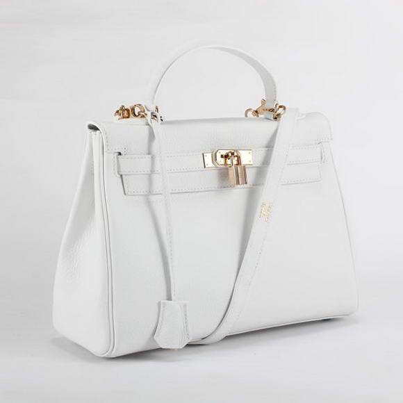 Hermes Kelly 32cm Togo Leather Handbags 6018 White Golden Hermes Kelly 32cm Togo Leather Handbags 6018 White Golden
