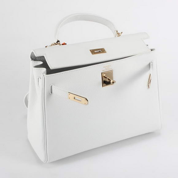 Hermes Kelly 32cm Togo Leather Handbags 6018 White Golden Hermes Kelly 32cm Togo Leather Handbags 6018 White Golden