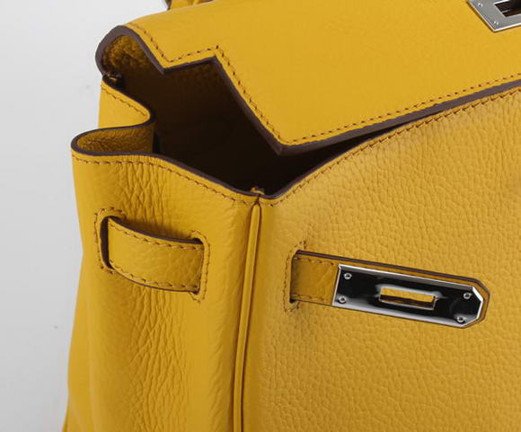 Hermes Kelly 32cm Togo Leather Handbags 6018 Yellow Silver Hermes Kelly 32cm Togo Leather Handbags 6018 Yellow Silver