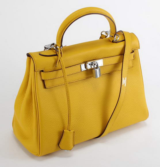 Hermes Kelly 32cm Togo Leather Handbags 6018 Yellow Silver Hermes Kelly 32cm Togo Leather Handbags 6018 Yellow Silver