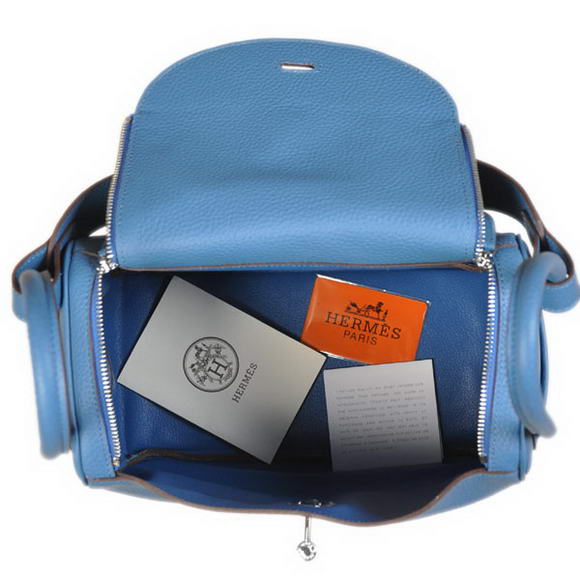 Hermes Lindy 30CM Havanne Handbags 1057 Blue Leather Silver Hardware Hermes Lindy 30CM Havanne Handbags 1057 Blue Leather Silver Hardware