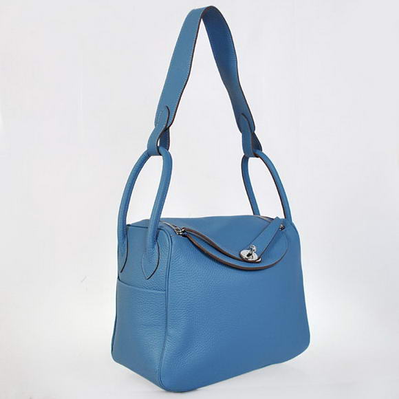 Hermes Lindy 30CM Havanne Handbags 1057 Blue Leather Silver Hardware Hermes Lindy 30CM Havanne Handbags 1057 Blue Leather Silver Hardware