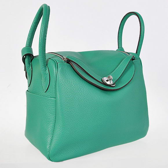 Hermes Lindy 30CM Havanne Handbags 1057 Green Leather Silver Hardware Hermes Lindy 30CM Havanne Handbags 1057 Green Leather Silver Hardware