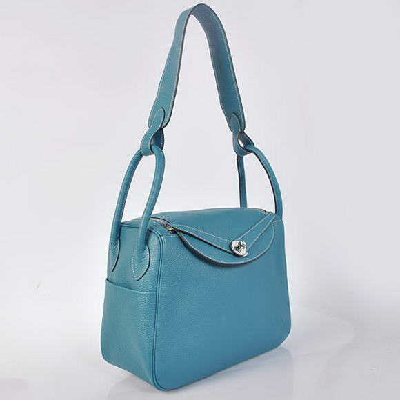 Hermes Lindy 30CM Havanne Handbags 1057 Mid Blue Leather Silver Hardware Hermes Lindy 30CM Havanne Handbags 1057 Mid Blue Leather Silver Hardware