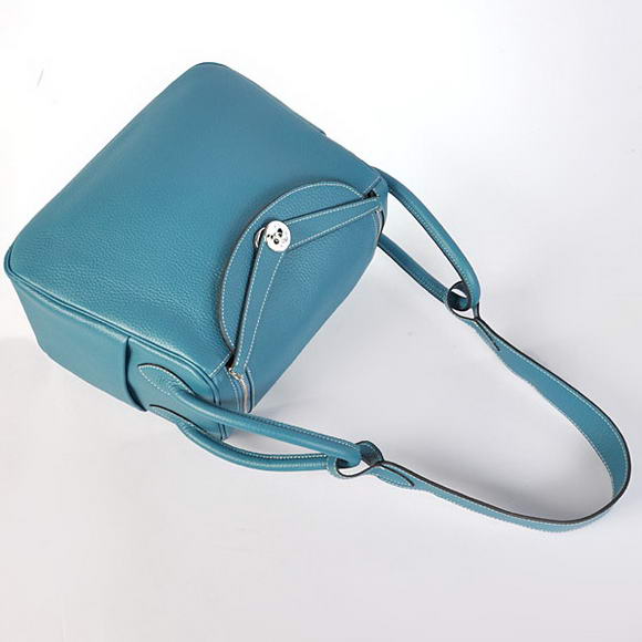 Hermes Lindy 30CM Havanne Handbags 1057 Mid Blue Leather Silver Hardware Hermes Lindy 30CM Havanne Handbags 1057 Mid Blue Leather Silver Hardware