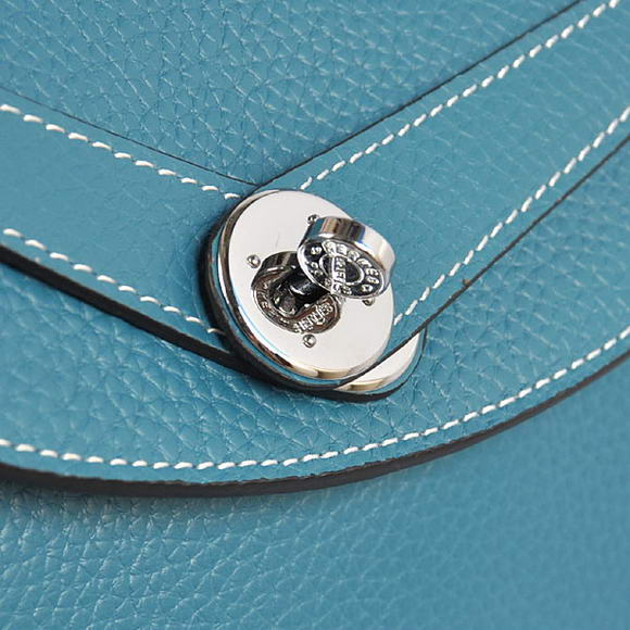 Hermes Lindy 30CM Havanne Handbags 1057 Mid Blue Leather Silver Hardware Hermes Lindy 30CM Havanne Handbags 1057 Mid Blue Leather Silver Hardware