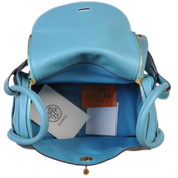 Hermes Lindy 30CM Havanne Handbags 1057 Light Blue Leather Golden Hardware Hermes Lindy 30CM Havanne Handbags 1057 Light Blue Leather Golden Hardware