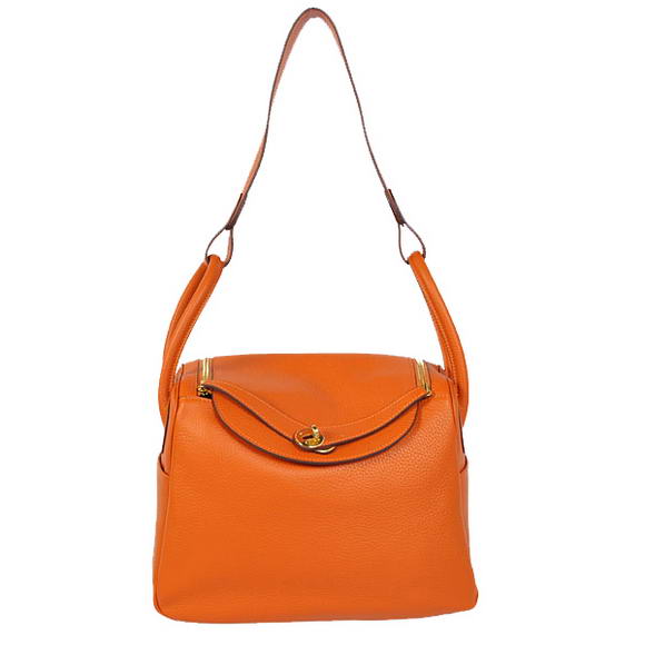 Hermes Lindy 30CM Havanne Handbags 1057 Orange Leather Golden Hardware