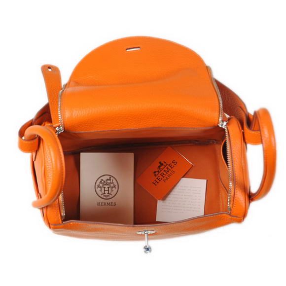 Hermes Lindy 30CM Havanne Handbags 1057 Orange Leather Silver Hardware Hermes Lindy 30CM Havanne Handbags 1057 Orange Leather Silver Hardware