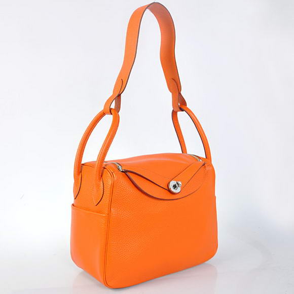 Hermes Lindy 30CM Havanne Handbags 1057 Orange Leather Silver Hardware Hermes Lindy 30CM Havanne Handbags 1057 Orange Leather Silver Hardware