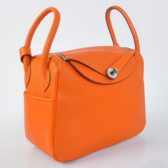 Hermes Lindy 30CM Havanne Handbags 1057 Orange Leather Silver Hardware Hermes Lindy 30CM Havanne Handbags 1057 Orange Leather Silver Hardware