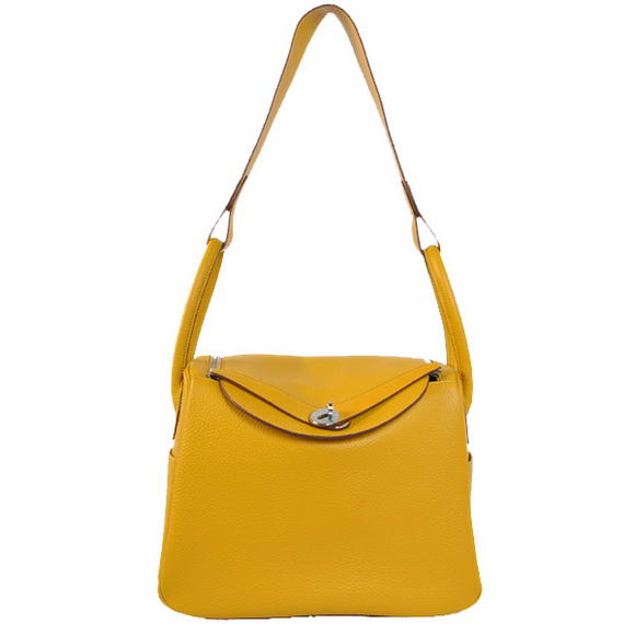 Hermes Lindy 30CM Havanne Handbags 1057 Yellow Leather Silver Hardware