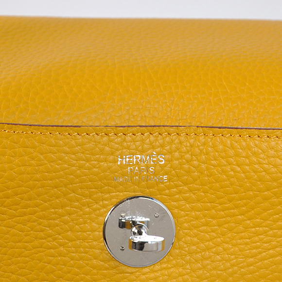 Hermes Lindy 30CM Havanne Handbags 1057 Yellow Leather Silver Hardware Hermes Lindy 30CM Havanne Handbags 1057 Yellow Leather Silver Hardware