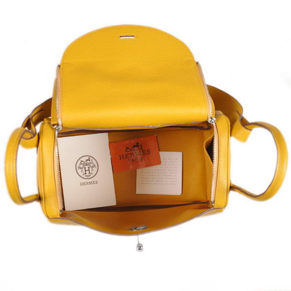 Hermes Lindy 30CM Havanne Handbags 1057 Yellow Leather Silver Hardware Hermes Lindy 30CM Havanne Handbags 1057 Yellow Leather Silver Hardware