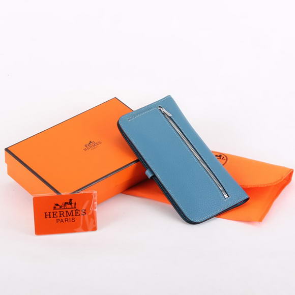 Hermes Dogon Togo Leather Wallet Travel Case A808 Blue Hermes Dogon Togo Leather Wallet Travel Case A808 Blue