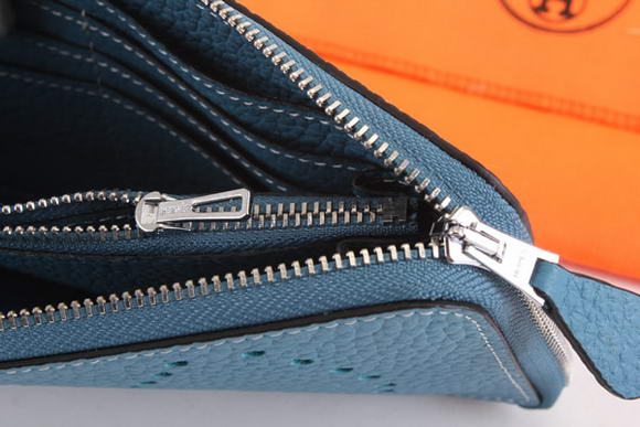 Hermes Togo Leather Perforated Zippy Wallet 9032 Blue Hermes Togo Leather Perforated Zippy Wallet 9032 Blue