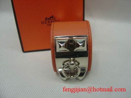 2009 Hermes Orange Leather Silver Bangle 1171 2009 Hermes Orange Leather Silver Bangle 1171