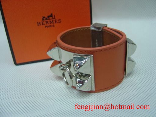 2009 Hermes Orange Leather Silver Bangle 1171 2009 Hermes Orange Leather Silver Bangle 1171