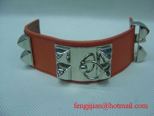 2009 Hermes Orange Leather Silver Bangle 1171 2009 Hermes Orange Leather Silver Bangle 1171