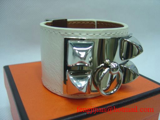 2009 Hermes White Leather Silver Bangle 1171 2009 Hermes White Leather Silver Bangle 1171