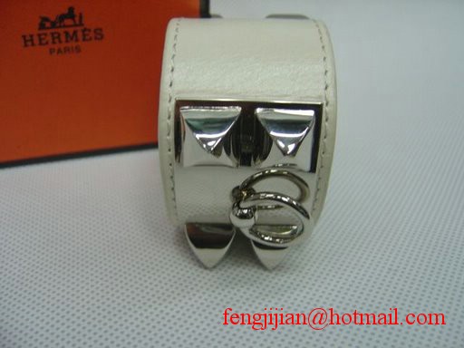 2009 Hermes White Leather Silver Bangle 1171 2009 Hermes White Leather Silver Bangle 1171