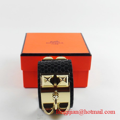 2010 Hermes Black Snakeskin Gold Bangle 1171 2010 Hermes Black Snakeskin Gold Bangle 1171