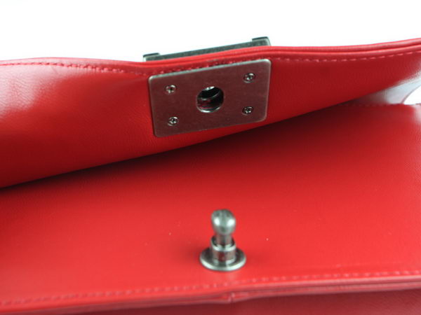 Chanel A67025 Le Boy Flap Shoulder Bag In Red Sheepskin Leather Chanel A67025 Le Boy Flap Shoulder Bag In Red Sheepskin Leather
