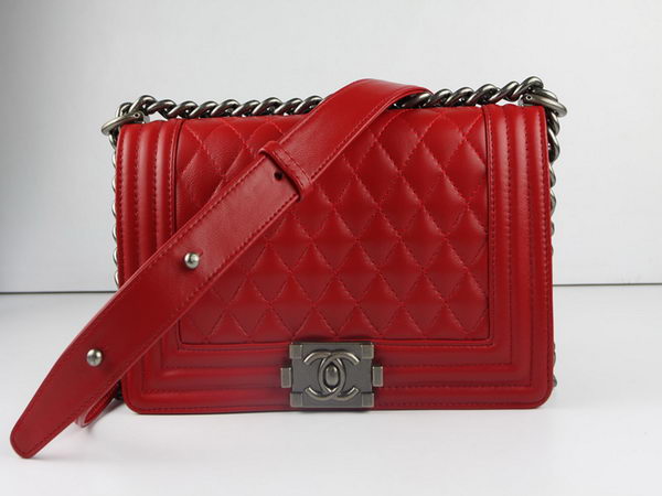 Chanel A67025 Le Boy Flap Shoulder Bag In Red Sheepskin Leather Chanel A67025 Le Boy Flap Shoulder Bag In Red Sheepskin Leather