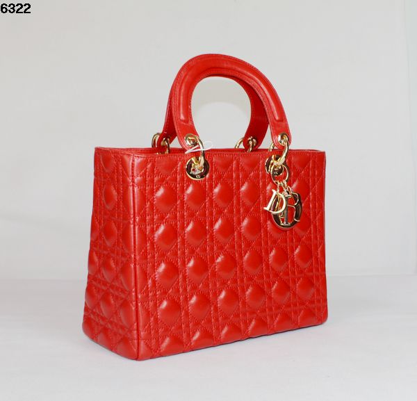 Christian Lady Dior Red Lambskin Bag 6322 Gold Christian Lady Dior Red Lambskin Bag 6322 Gold
