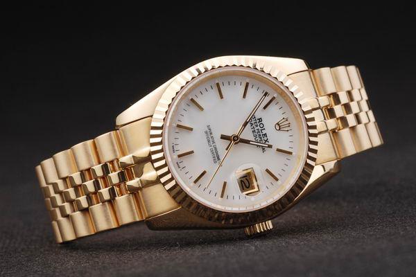 Rolex Datejust Mechanism Golden Bezel White Surface Watch-RD2376 Rolex Datejust Mechanism Golden Bezel White Surface Watch-RD2376