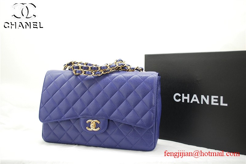 Chanel Jumbo Caviar Flap Bag 36076 Blue Gold Chain Chanel Jumbo Caviar Flap Bag 36076 Blue Gold Chain