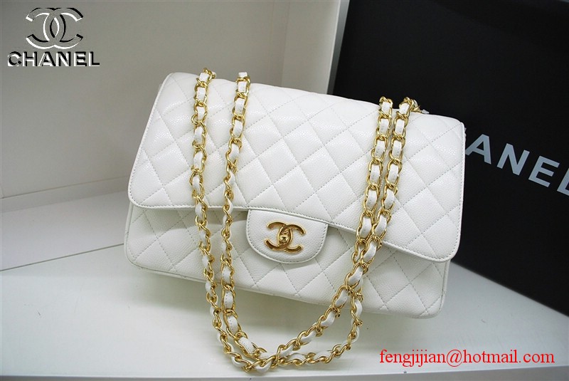 Chanel Jumbo Caviar Flap Bag 36076 White Gold Chain Chanel Jumbo Caviar Flap Bag 36076 White Gold Chain