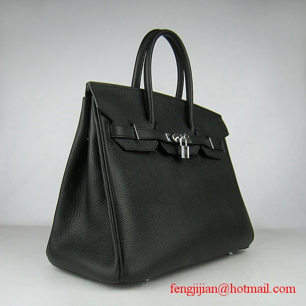 Hermes Birkin 35cm Tendon Veins Leather Bag Black Silver Hardware Hermes Birkin 35cm Tendon Veins Leather Bag Black Silver Hardware