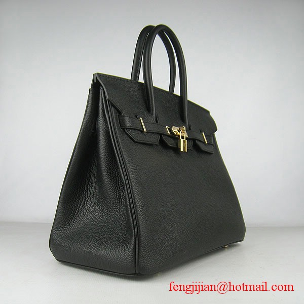 Hermes Birkin 35cm Tendon Veins Leather Bag Black Gold Hardware