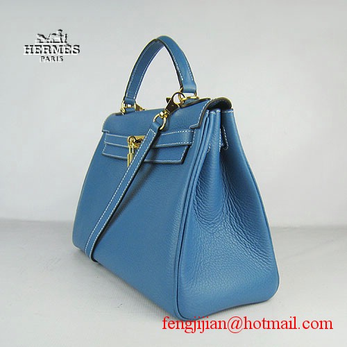 Hermes Kelly 32cm Togo Leather Bag Blue 6108 Gold Hardware Hermes Kelly 32cm Togo Leather Bag Blue 6108 Gold Hardware
