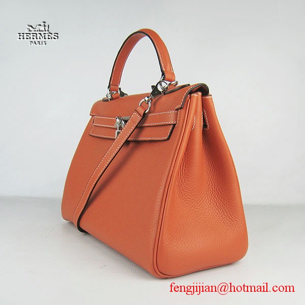 Hermes Kelly 32cm Togo Leather Bag Orange 6108 Silver Hardware Hermes Kelly 32cm Togo Leather Bag Orange 6108 Silver Hardware