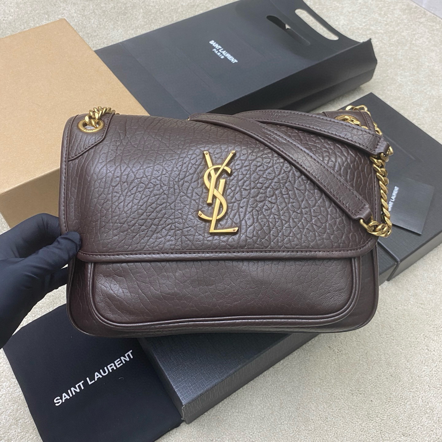 Saint Laurent NIKI MEDIUM IN GRAINED LAMBSKIN 633178 coffee red