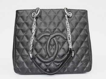 Chanel Quilted CC Tote Bag 35626 Black Silver Hardware Chanel Quilted CC Tote Bag 35626 Black Silver Hardware