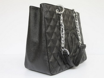 Chanel Quilted CC Tote Bag 35626 Black Silver Hardware Chanel Quilted CC Tote Bag 35626 Black Silver Hardware