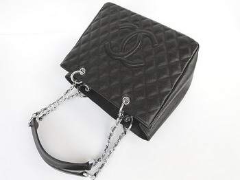 Chanel Quilted CC Tote Bag 35626 Black Silver Hardware Chanel Quilted CC Tote Bag 35626 Black Silver Hardware