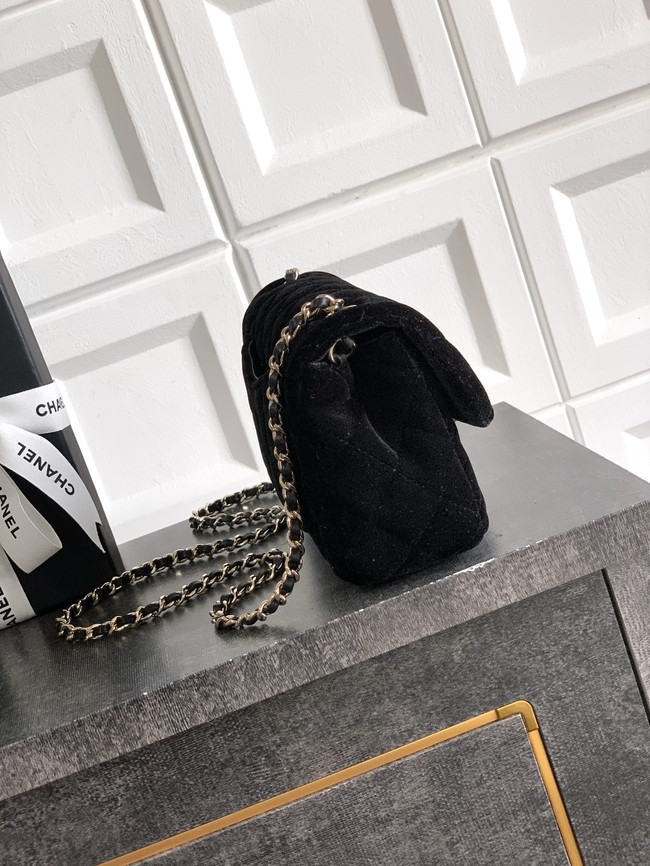 Chanel small Classic Handbag velvet AS1787 black