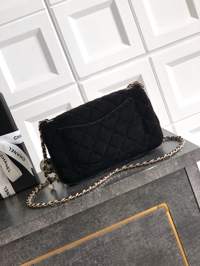 Chanel small Classic Handbag velvet AS1787 black