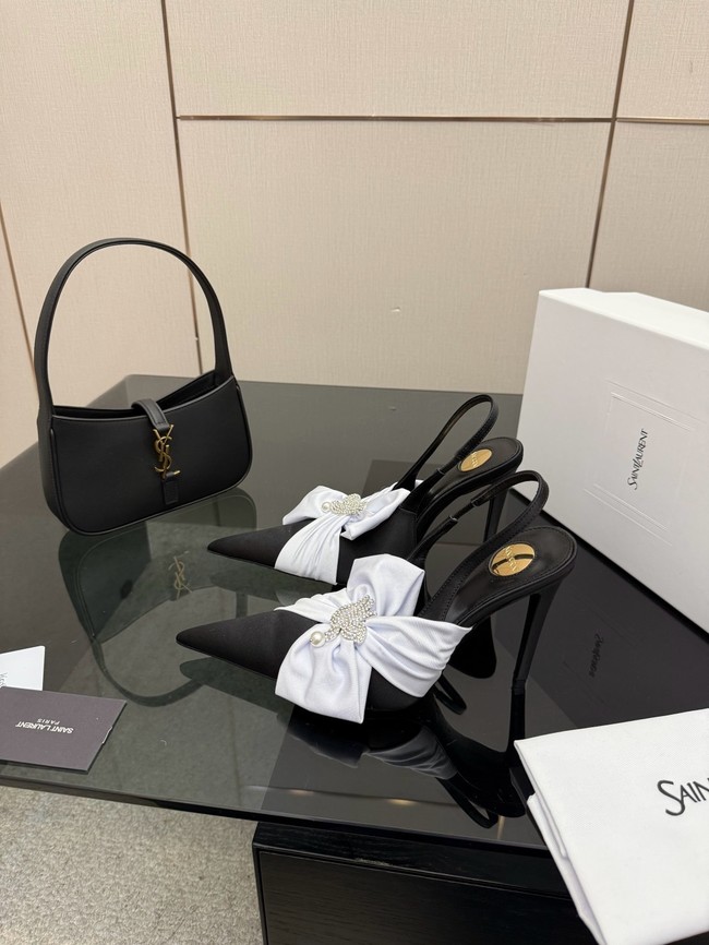 Saint Laurent AMALIA slingback pumps in satin crepe Heel 10.5CM 55726-1