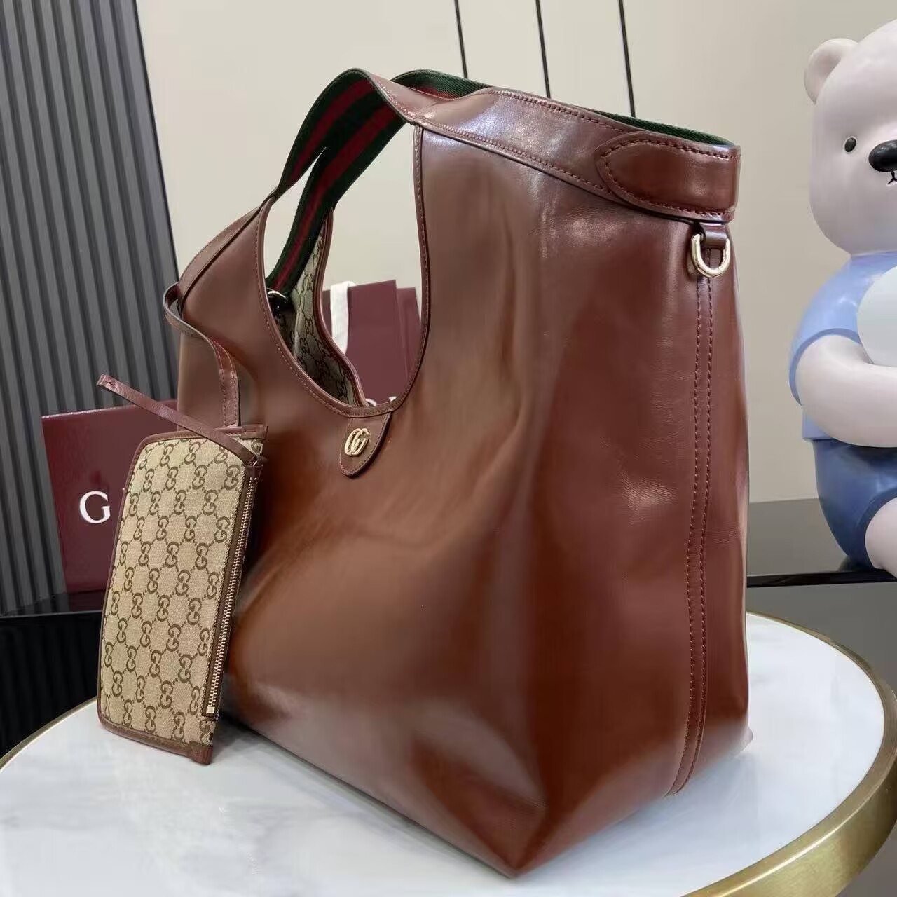 Gucci Giglio Original Oiled Leather large tote GG bag 853971 Brown