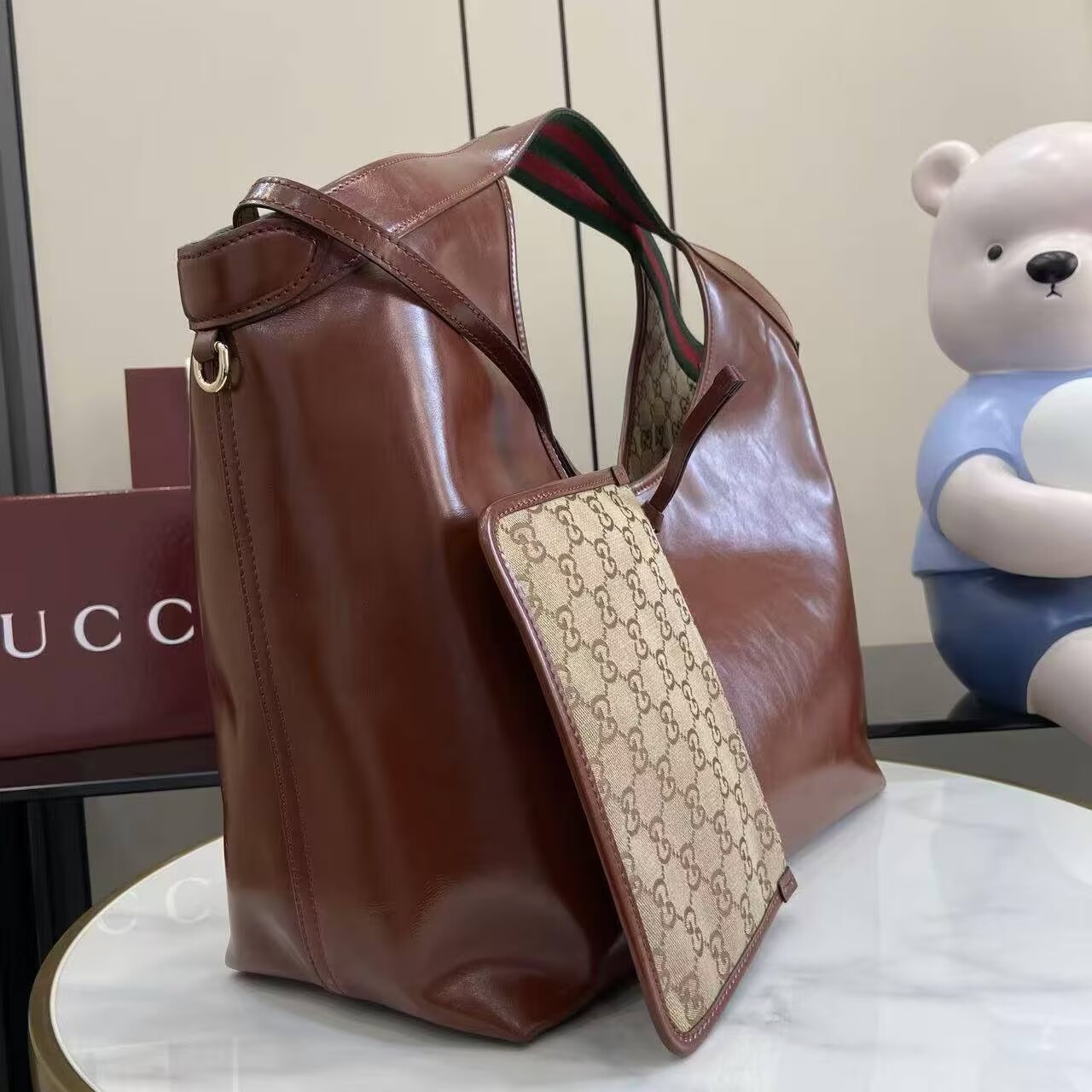 Gucci Giglio Original Oiled Leather large tote GG bag 853971 Brown