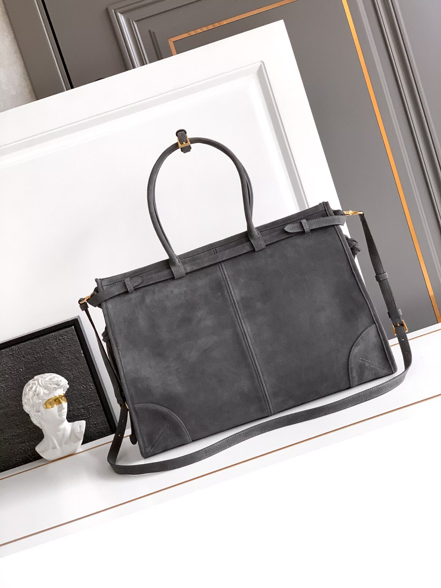Prada Large Bonnie Suede Tote Bag 1BA439 Gray