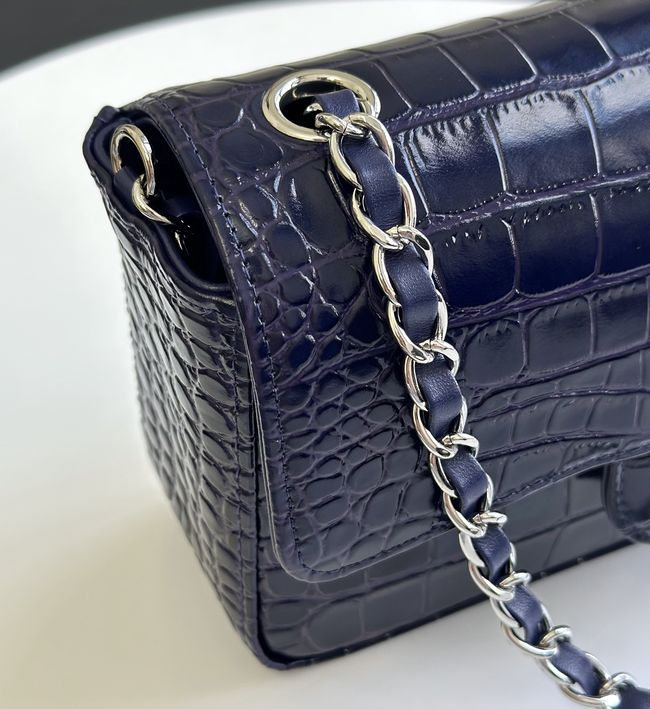 Chanel MINI FLAP BAG Crocodile Embossed 1116 Dark Blue&silver